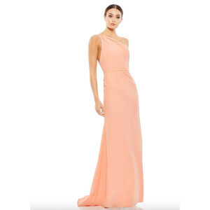 MAC DUGGAL Dress Size 16 Evening Gown Peach NEW One Shoulder Jersey Mermaid